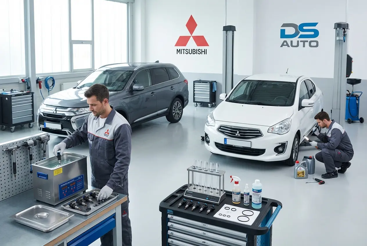 Топливные форсунки Мицубиси на диагностическом стенде в автосервисе DS Auto в Жуковском — проверка и ультразвуковая чистка для бензиновых двигателей Mitsubishi
