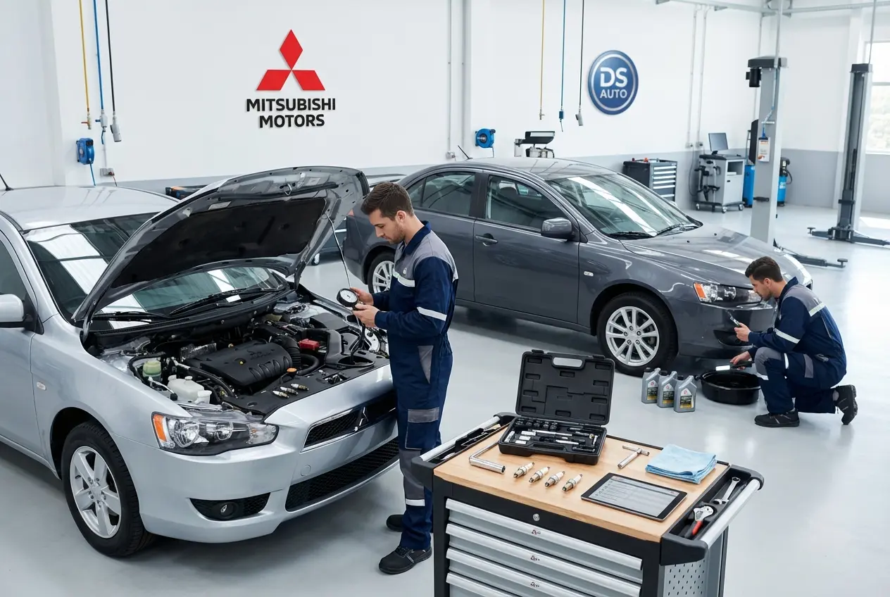 Процесс замера компрессии в двигателе Mitsubishi в автосервисе DS Auto в Жуковском
